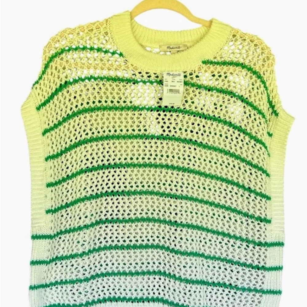 NWT Madewell Cream and Green Knit Top